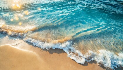  abstract sand beach from above with light blue water wave and sun lights summer vacation background concept banner with copy space natural beauty spa outdoors