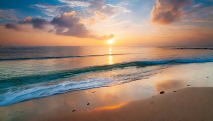 beautiful cloudscape over tropical sea and beach shore sunrise over ocean horizon