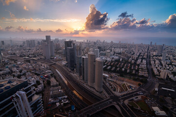 Sticker - Tel Aviv sunset aerial panorama