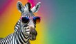 funny zebra wearing sunglasses in studio with a colorful and bright background generative ai