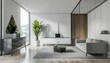 © Nichole - white living room interior with gray cabinet