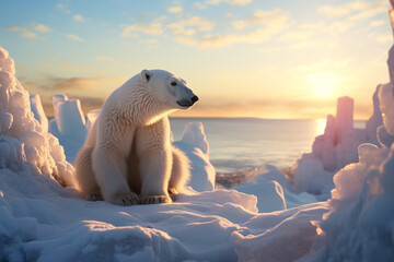 Poster - An imaginative artwork showcasing a cubic polar bear against an Arctic landscape, its majestic presence accentuated by angular shapes.