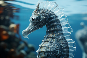 Poster - An artistic representation of a cubic seahorse, its delicate form and intricate tail reimagined through geometric precision.