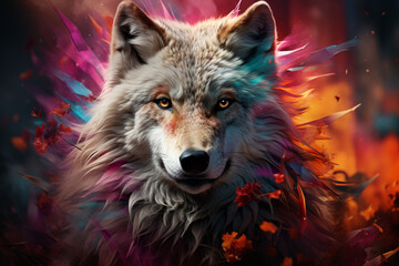 Poster - A dynamic illustration of a cubic wolf, its untamed and wild spirit captured through a striking arrangement of geometric shapes.