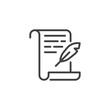 Quill pen and paper scroll line icon