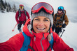 © fabioderby - Winter sport happy middle age woman selfie portrait on snow mountains landscape