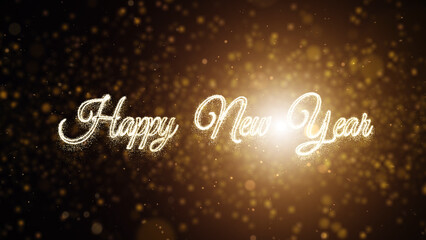 Wall Mural - Happy new year greetings with golden particles animation.