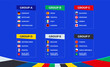 Flags of European football tournament 2024 sorted by group on blue background.