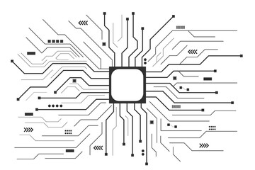 black circuit diagram on white background. high-tech circuit board connection system.central compute