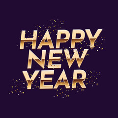 Wall Mural - Creative Golden Happy New Year Font on Violet Background. Can be Used as Greeting Card or Poster Design.