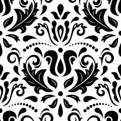 Wall Mural - classic seamless vector pattern. damask orient ornament. classic vintage black white background. ori