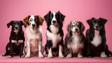 Fototapeta  - dog line up together for a portrait pink background