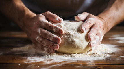 Artisan Baker Handcrafting Fresh Dough on Wooden Table