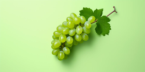 fresh green grape fruit healthy food concept Arrange a beautiful top view with space on a green background.