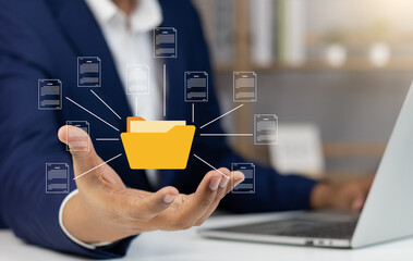 Wall Mural - efficient document management system for business online file access and collaboration, business man