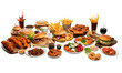 © Vitalii - Fast food isolated on a transparent background. hamburgers, cheeseburgers, french fries, chicken nuggets, mozzarella cheese.