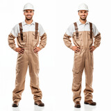 Fototapeta Dmuchawce - Full length of a young worker standing on a white background