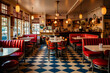  A vintage-style pizza parlor adorned with checkerboard floors, offering a retro ambiance with classic pizza recipes and throwback music, creating a nostalgic dining experience.

