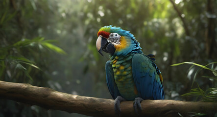 Wall Mural - blue macaw parrot in the jungle generated by ai