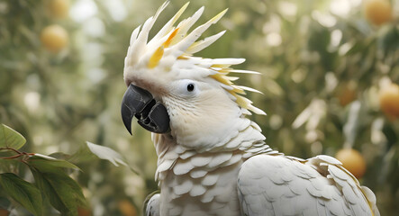 Wall Mural - Cockatoo parrot in the jungle, leaves around