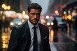 © ChaoticMind - Businessman wearing Suit in Rainy City