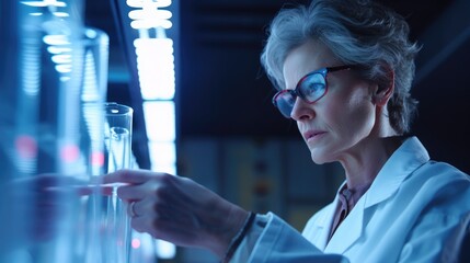 Aufkleber - woman in lab coat examining test tube in modern laboratory