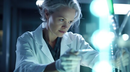 Aufkleber - woman in lab coat examining test tube in modern laboratory