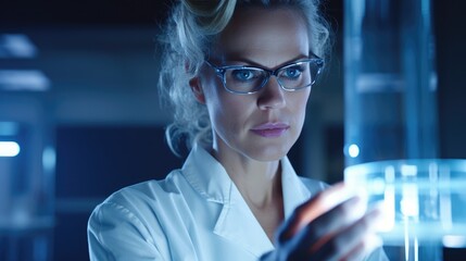 Aufkleber - woman in lab coat examining test tube in modern laboratory