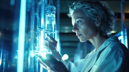 Aufkleber - woman in lab coat examining test tube in modern laboratory