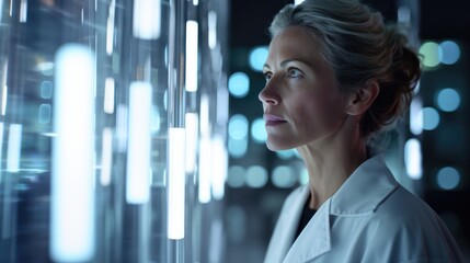 Aufkleber - woman in lab coat examining test tube in modern laboratory