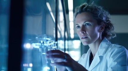 Aufkleber - woman in lab coat examining test tube in modern laboratory