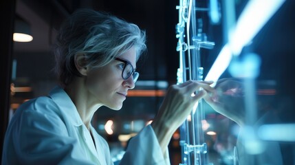 Aufkleber - woman in lab coat examining test tube in modern laboratory