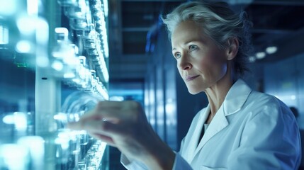 Aufkleber - woman in lab coat examining test tube in modern laboratory