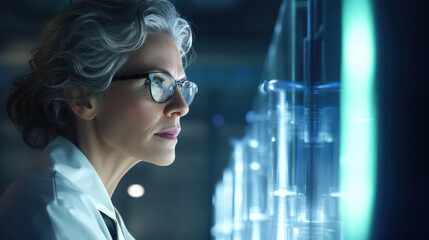 Aufkleber - woman in lab coat examining test tube in modern laboratory