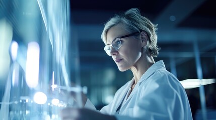 Aufkleber - woman in lab coat examining test tube in modern laboratory