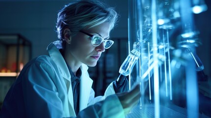 Aufkleber - woman in lab coat examining test tube in modern laboratory