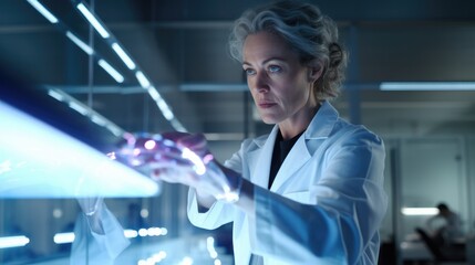 Aufkleber - woman in lab coat examining test tube in modern laboratory
