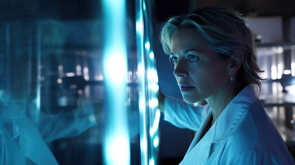 Aufkleber - woman in lab coat examining test tube in modern laboratory