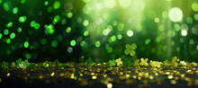 St. Patrick's Day Clover Confetti With Green Bokeh