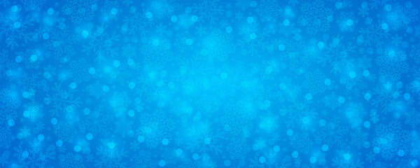 Wall Mural - blue christmas banner with snowflakes and bokeh. merry christmas and happy new year greeting banner.