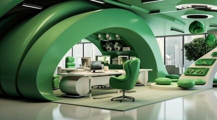 Wall Mural - Elegant bright green office interior design with a modern Sci-fi futuristic design