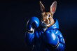 Anthropomorphic rabbit character with blue boxing gloves, generative ai illustration