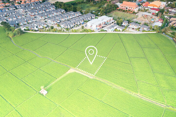 Wall Mural - land plot in aerial view. identify registration symbol of vacant area for map. real estate or proper