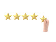 Star rating. Holding a gold star,to give five. Feedback concept. Evaluation system. Positive review. 3d illustration flat design.  Quality work.Supports PNG files with transparent backgrounds.

