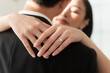 © tonefotografia - Close up of elegant wedding ring on the bride's finger, Love and marriage concept