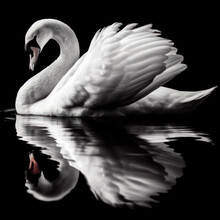Photo Of A Swan With Its Reflection And A Black Background. Ai Generative