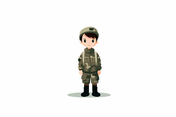 Wall Mural - Kid wearing military uniform isolated vector style on isolated background illustration