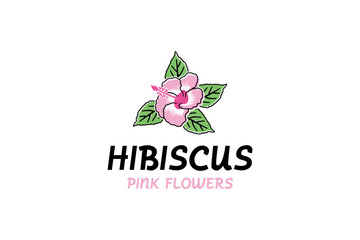 Wall Mural - Hand drawn abstract pink hibiscus flower logo design vector illustration