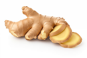 Fresh ginger root on white background.