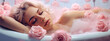 a girl lies in a bath with rose petals rose